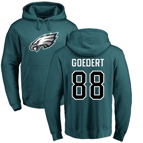 Men Philadelphia Eagles #88 Dallas Goedert Green Name and Number Logo NFL Pullover Hoodie Sweatshirts